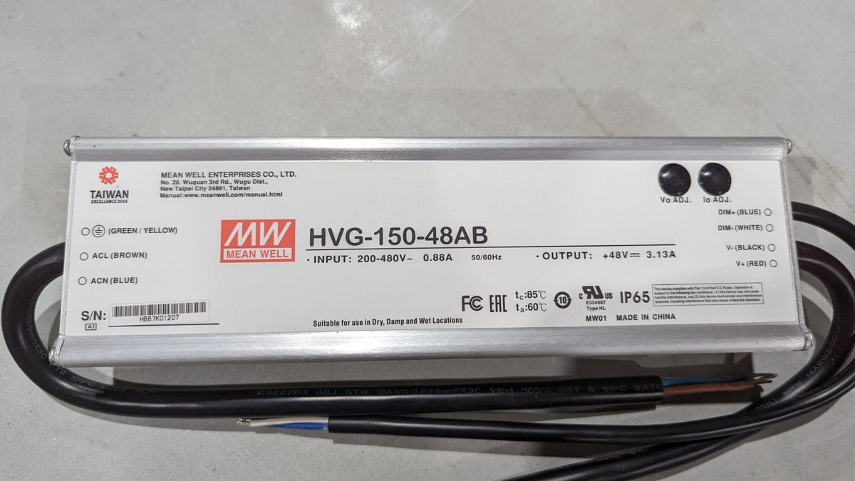 Driver LED Meanwell 200-480 V CA 43-52 V CC 150 W 3,13 A Gradable 0-10 V CC IP65