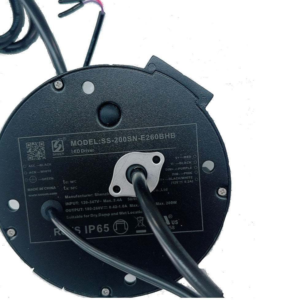 Driver LED Sosen 120-347 V CA 180-260 V CC 200 W 0,42-1 A Gradable 0-10 V CC UL
