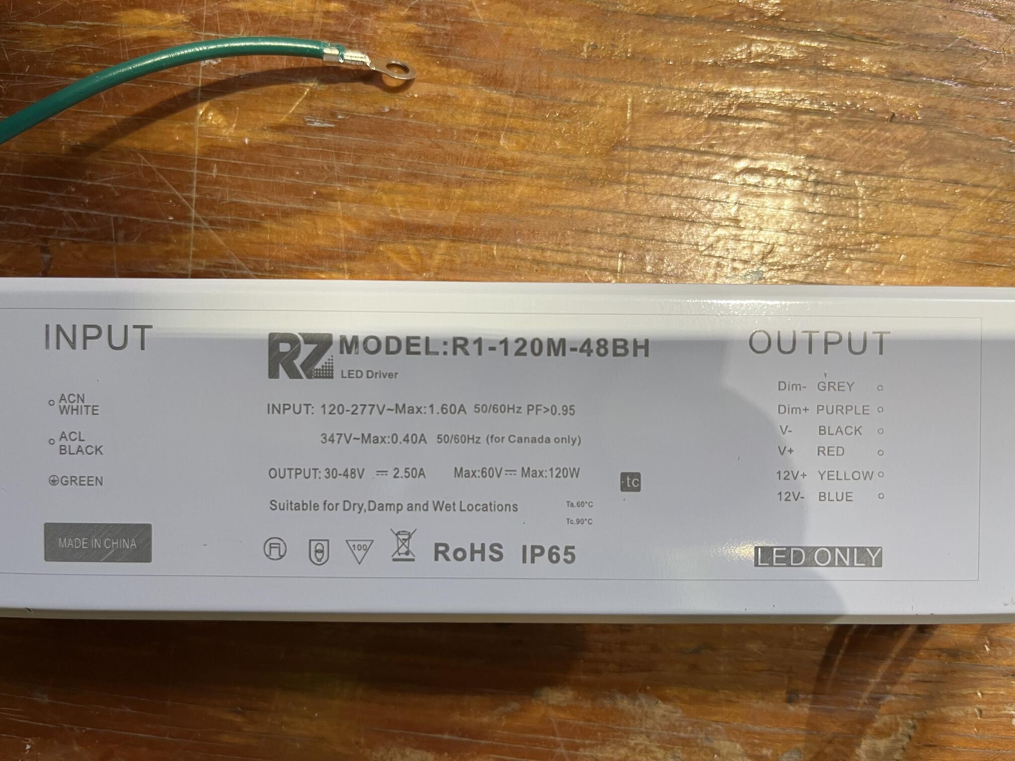 LED Driver RZ 120-347VAC 30-48VDC 120W 2.5A Dim. 1-10VDC IP65 photo. 3W 3CCT