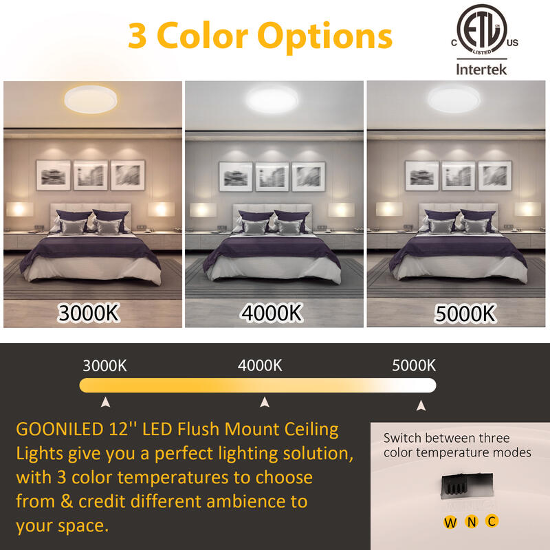 (Vente finale) [2pk] Ceiling light 12" 24W 120V 30-40-50K white frost dim TRIAC