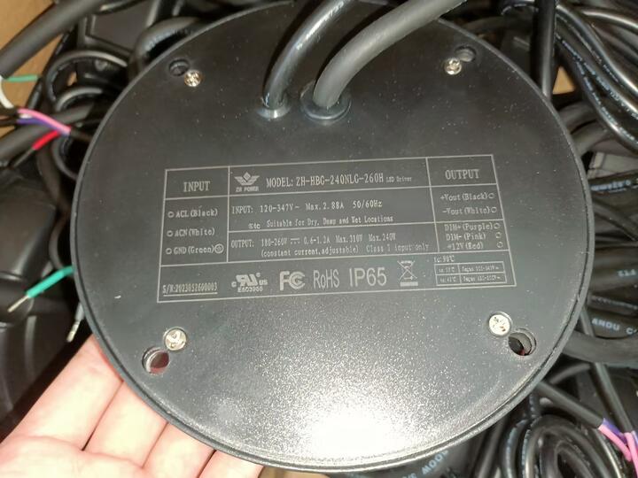 LED Driver Zhihe 120-347V 180-260VDC 240W 0.6-1.3A Dimmable 0-10VDC