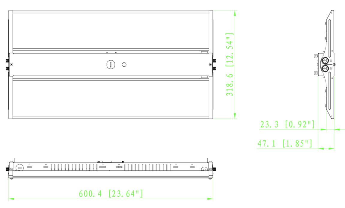 Lot de 2 Luminaire linéaire Highbay 1 x 60 cm 220-190-160-130-100 W 120-347 V 35-40-50 K blanc givré, culot 3 broches, intensité variable 0-10 V