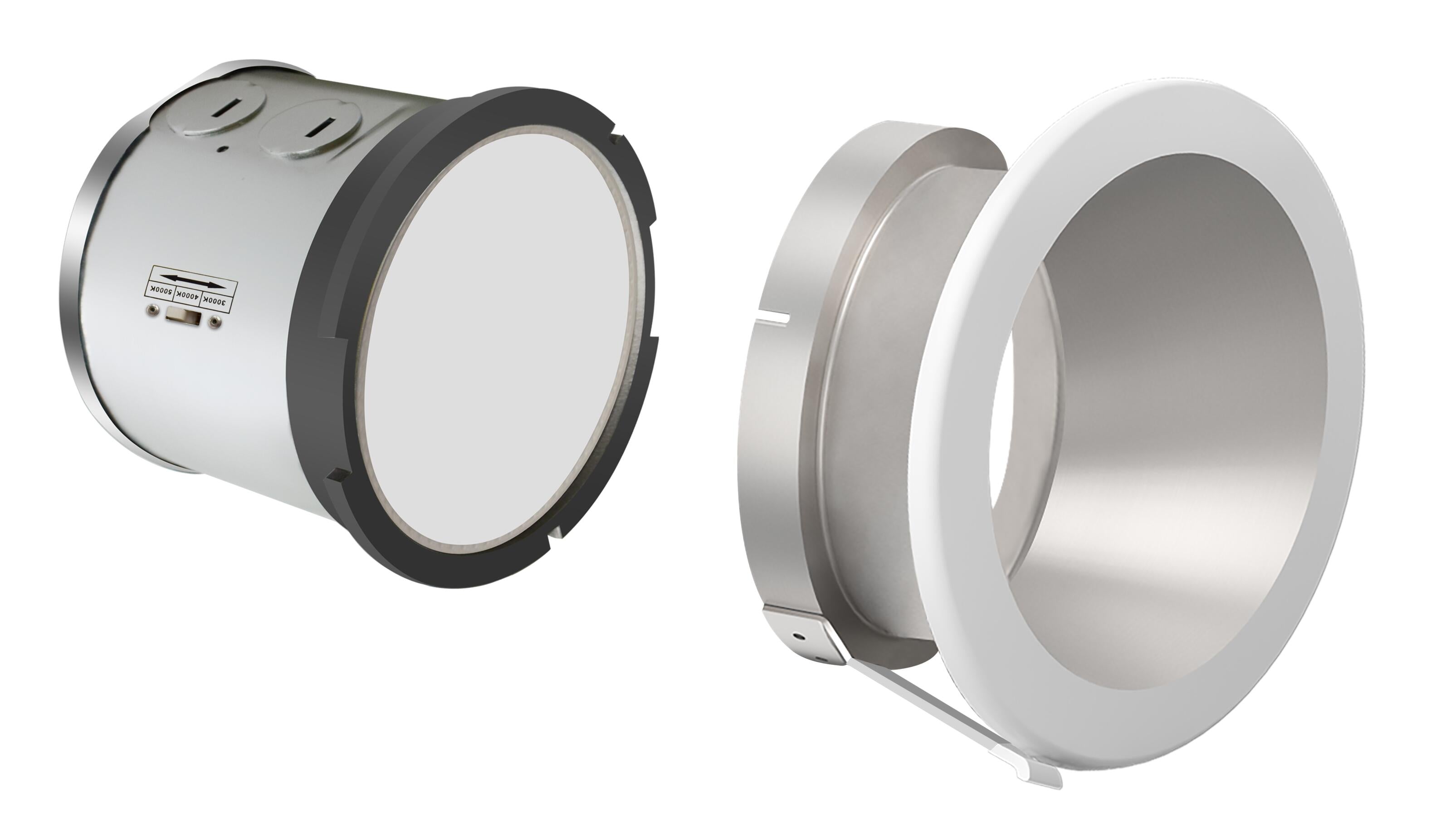 Spot encastrable divisé 10 cm, 20-15-10 W, 120-347 V, 30-40-50 K, argent givré, intensité variable, 0-10 V