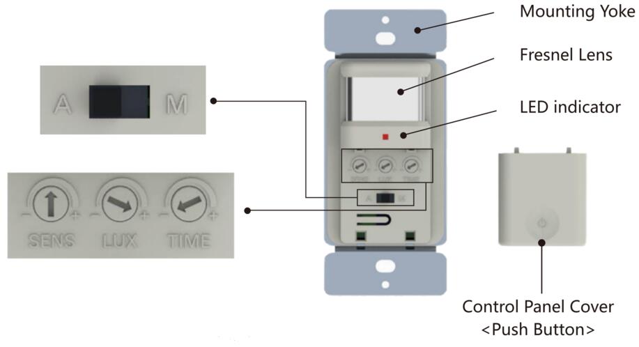Détecteur de mouvement PIR 120 V avec neutre 15 A 500 W 180 degrés unidirectionnel 5 s à 5 min