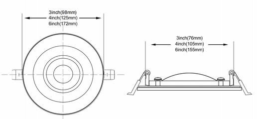 Slim Panel 4\" 9W 120V 27-30-35-40-50K white clear Gimbal dim TRIAC