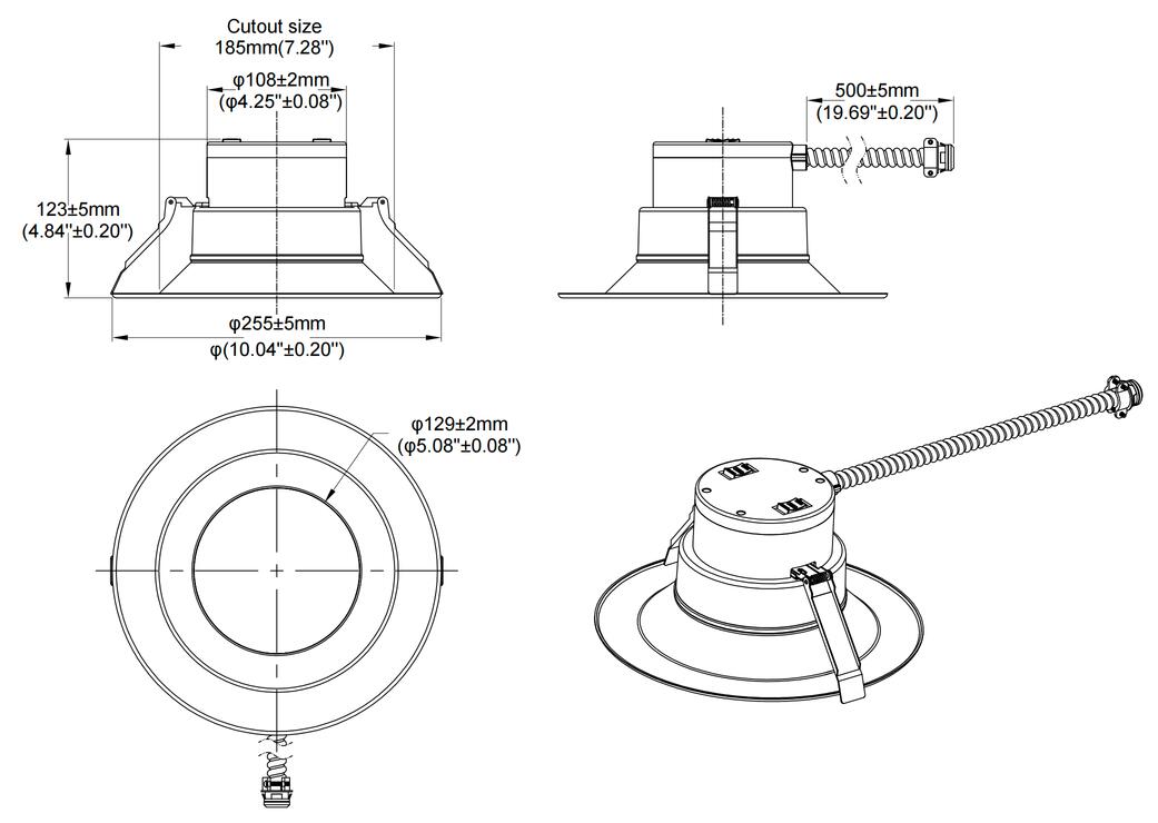 Split Downlight 8\" 30-25-20W 120-347V 27-30-35-40-50K white frost dimmable TRIAC & 0-10V