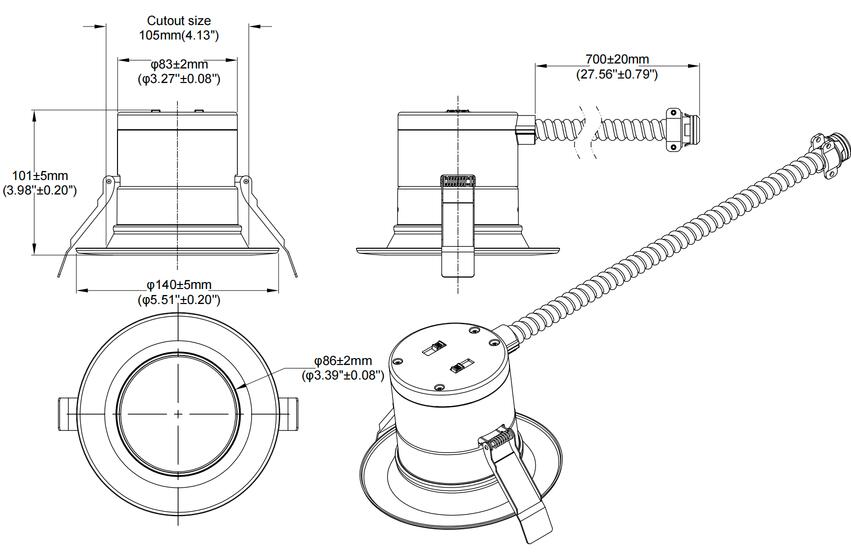 Split Downlight 4\" 15-12-9W 120-347V 27-30-35-40-50K white frost dimmable TRIAC & 0-10V