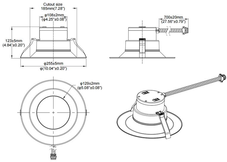 Split Downlight 6\" 25-20-15W 120-347V 27-30-35-40-50K white frost dimmable TRIAC & 0-10V