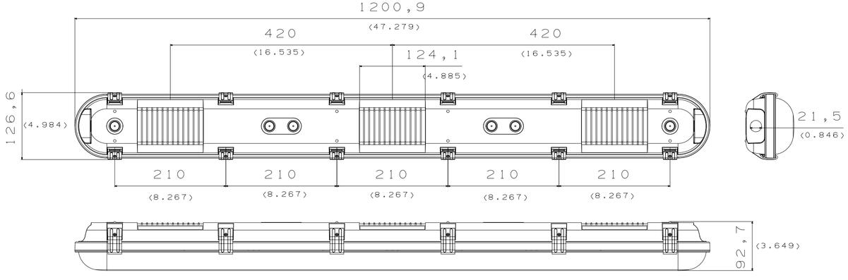 Vapor tight 4ft 60-54-48-41-34W 120-347V 50K white frost 12VDC dim 0-10V