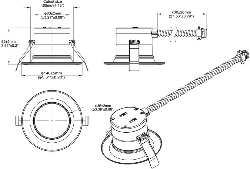 Split Downlight 4\" 15-12-9W 120-347V 27-30-35-40-50K white frost dimmable TRIAC & 0-10V