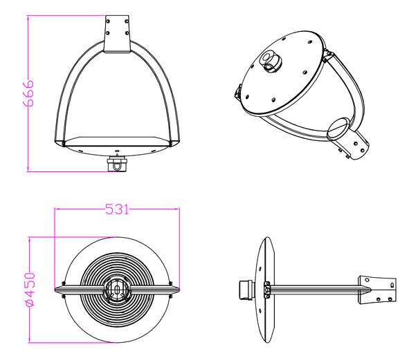 Pole top light 90 deg. 150-125-100W 120-347V 30-40-50K bronze clear dim 0-10V Photocell base