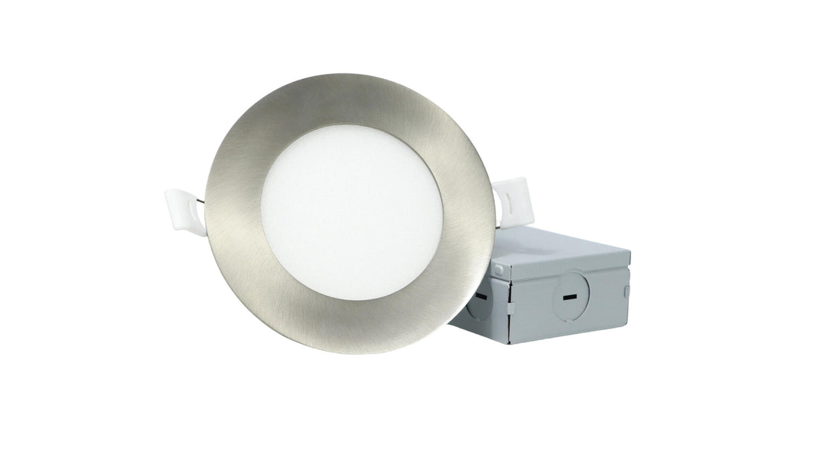 Slim Panel 4" frost nickel 100-277V 2700-3000-3500-4000-5000K 9W  dim TRIAC QK