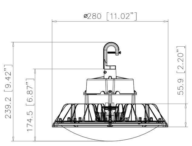UFO highbay dome V2 240-200-150W 120-347V 50K black clear 90 deg. motion base dim 0-10V