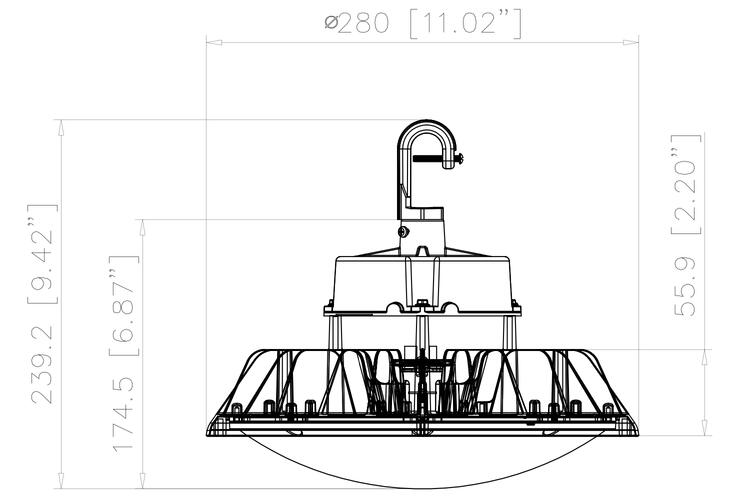 UFO highbay dome V2 240-200-150W 120-347V 50K black frost 90 deg. dim 0-10V