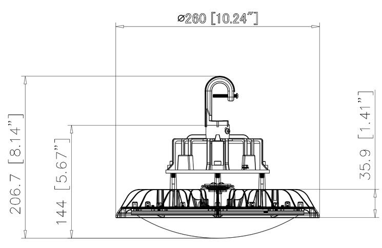 UFO highbay dome V2 150-100-80W 120-347V 35-40-50K black frost 90 deg. dim 0-10V