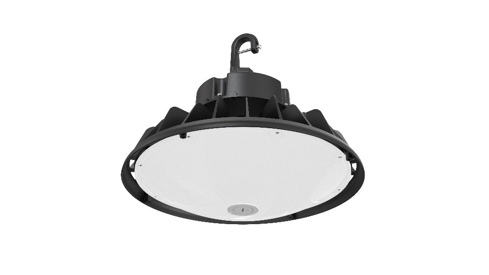UFO highbay dome V2 240-200-150W 120-347V 50K black frost 90 deg. motion base dim 0-10V