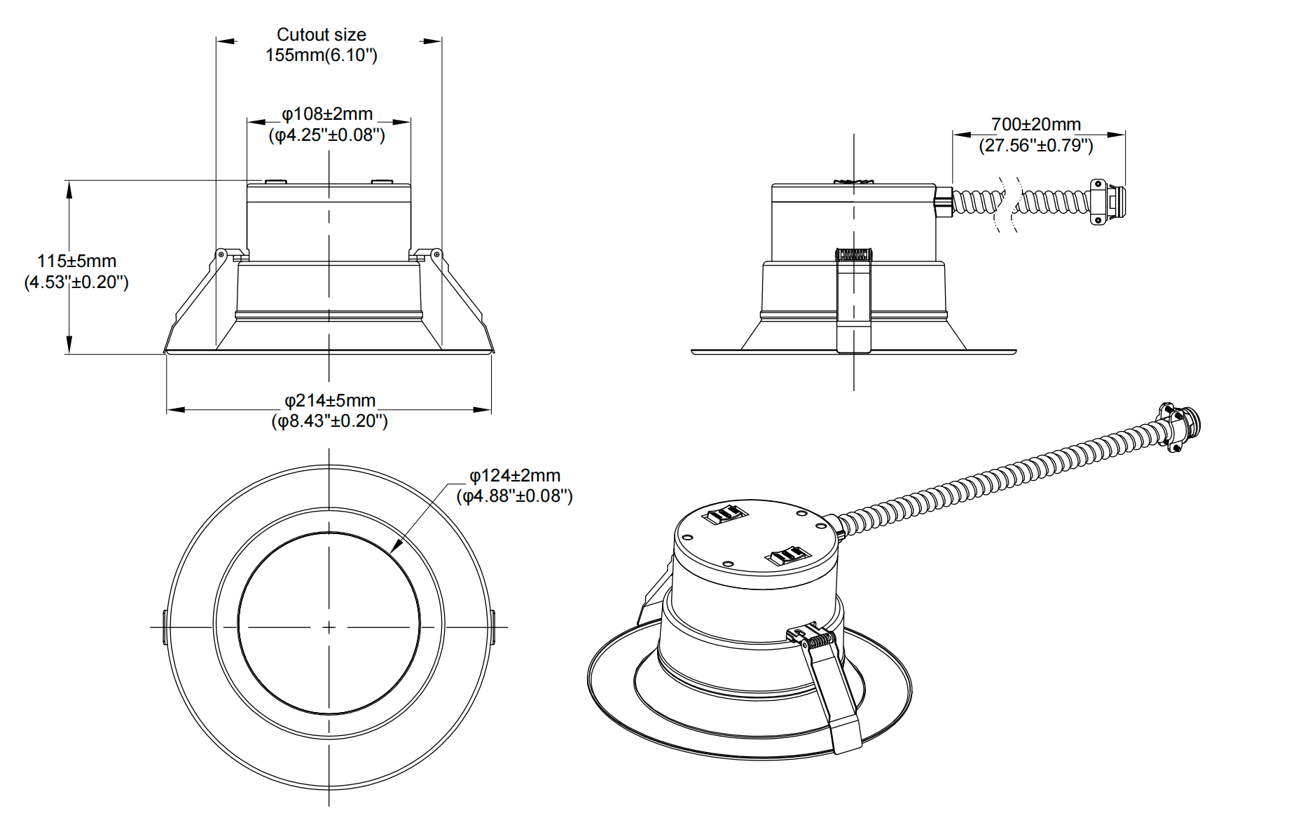 Split Downlight 6" 25-20-15W 120-347V 27-30-35-40-50K white frost dimmable TRIAC & 0-10V