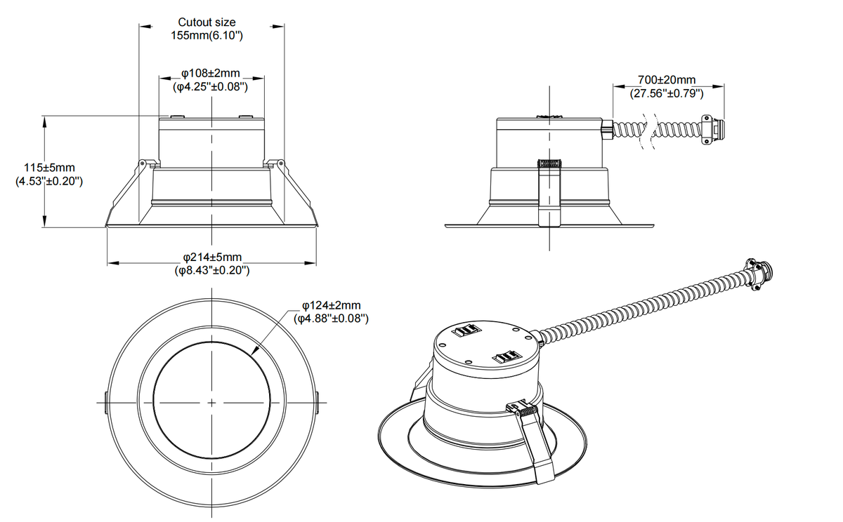 Split Downlight 6" 25-20-15W 120-347V 27-30-35-40-50K white frost dimmable TRIAC & 0-10V