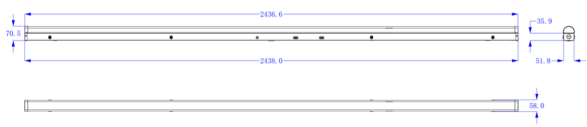 Linear fixture 8ft 100-90-80-60-40W 120-347V 27-30-35-40-50K white frost 12VDC dim 0-10V COPY