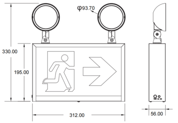 Emergency light running man steel white 120-347V 90 mins NiCad 0.2+2x0.8W