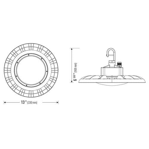 Dôme UFO Highbay V1 150 W 120-347 V 50 K noir givré, gradation 120 °, 0-10 V