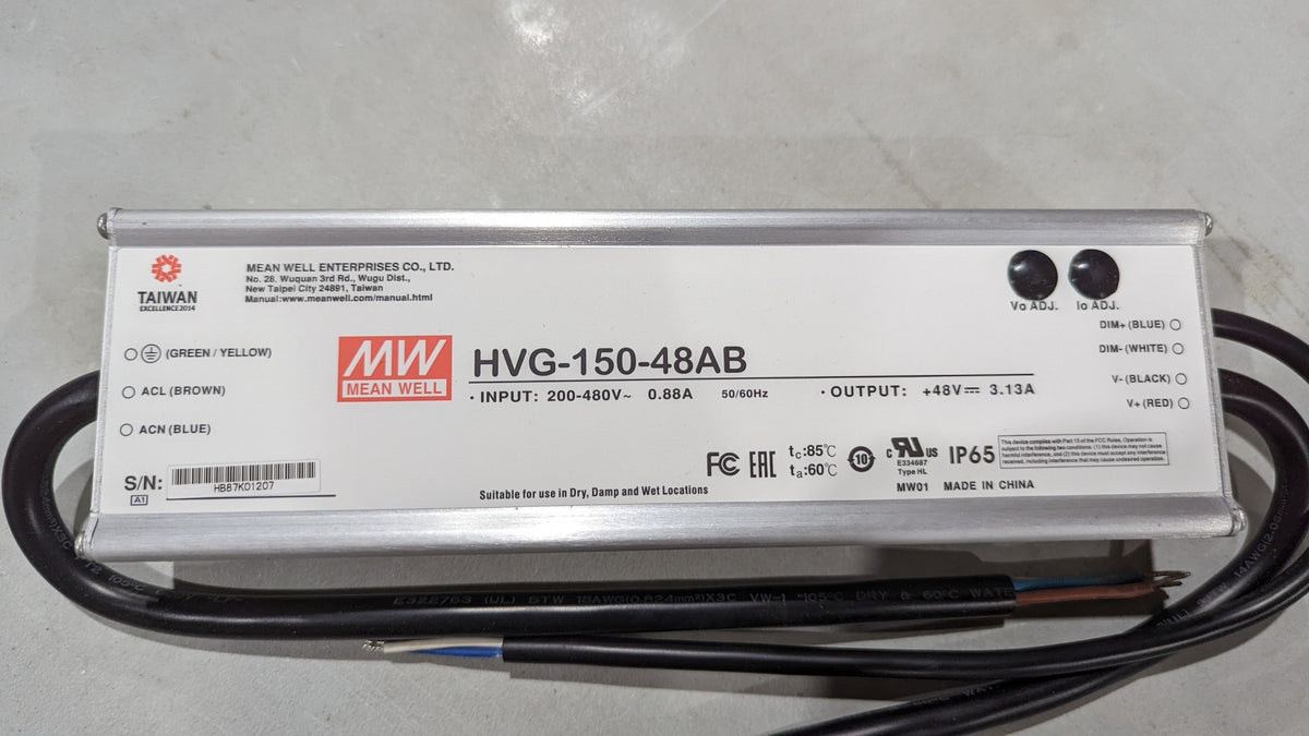 LED Driver Meanwell 200-480VAC 43-52VDC 150W 3.13A Dimmable 0-10VDC IP65