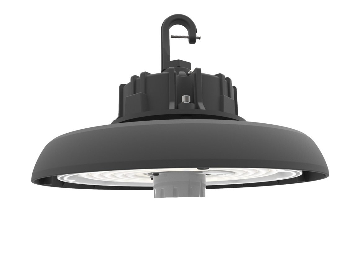 UFO highbay V2 240-200-150W 120-347V 50K black clear 90 deg. motion base dim 0-10V