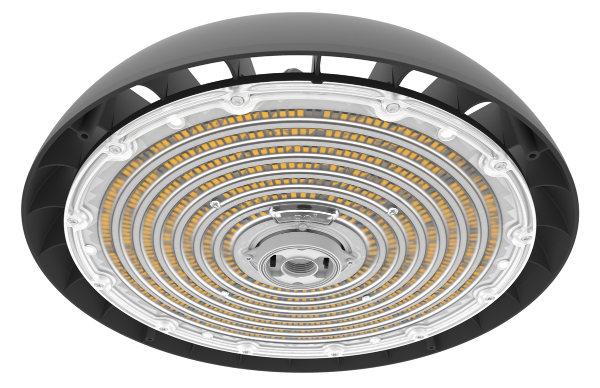 UFO Highbay V2 240-200-150 W, 120-347 V, 40 K, noir transparent, 90 degrés, variateur de mouvement 0-10 V
