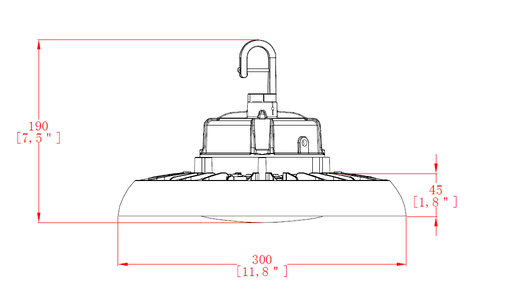 UFO highbay dome V2 200-150-100W 120-347V 50K black frost 120 deg. dim 0-10V