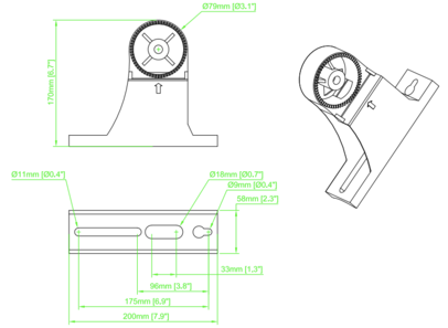 Bras direct pour support Area Light V2 réglable pour poteau rond et carré de 6,35 cm max.