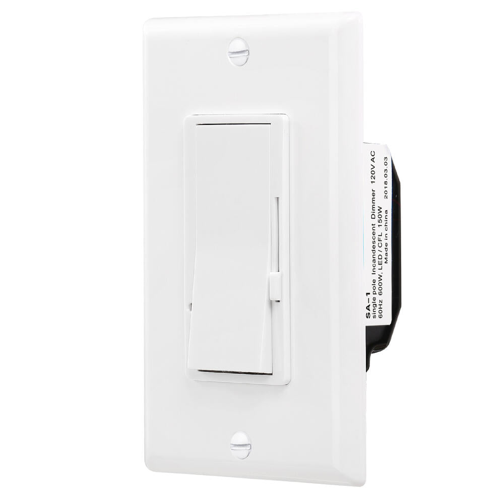 Decora 0-10VDC dimmer single/3-Way 100-277V 3A-1A white slider with on/off switch max 150W