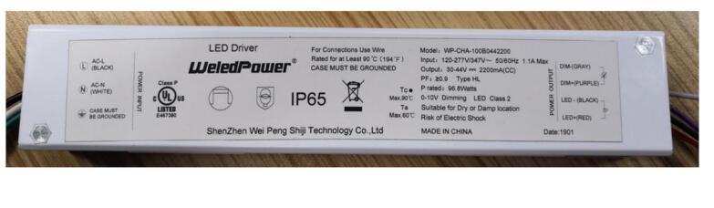 LED Driver WP 120-347VAC 30-44VDC 96W 2.2A Dimmable 1-10VDC UL dry and damp