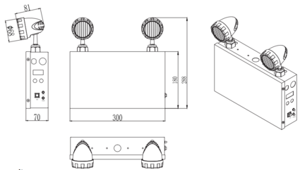 Emergency light battery w/ double head 2X2W steel white 120-347V 120 mins Lead acid 36W 36mins