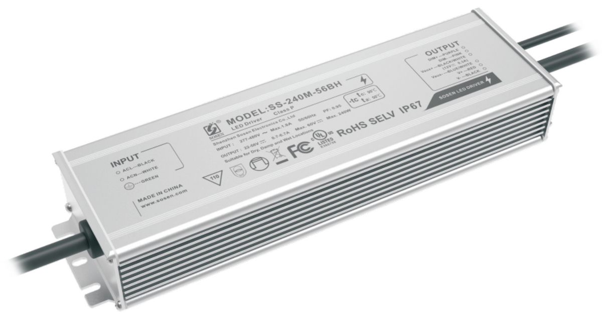LED Driver Sosen 277-480VAC 22-56VDC 240W 6.7A  Dimmable 0-10VDC UL