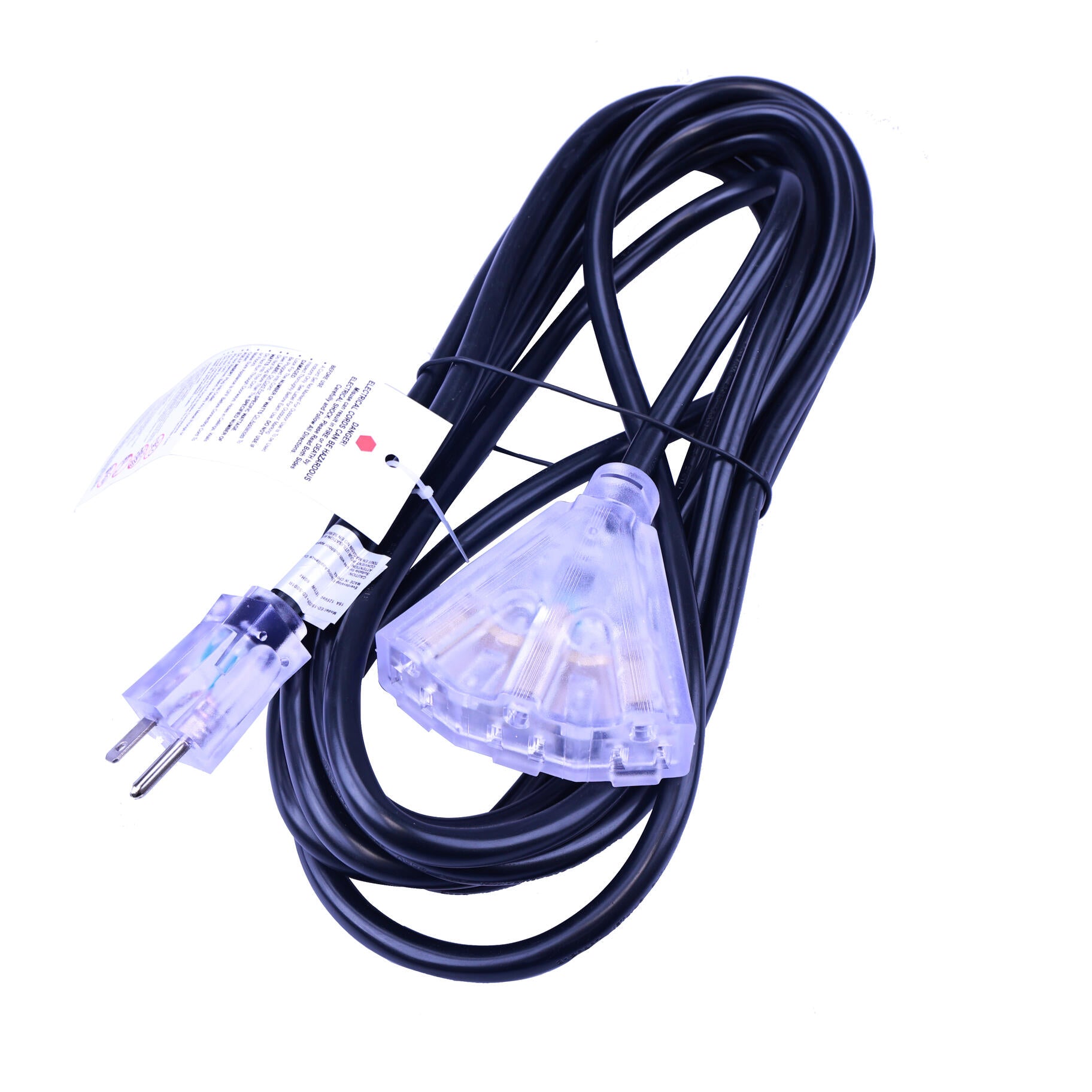 Rallonge noire de 6 m 12/3 125V 15A 1875W tri-tap éclairé