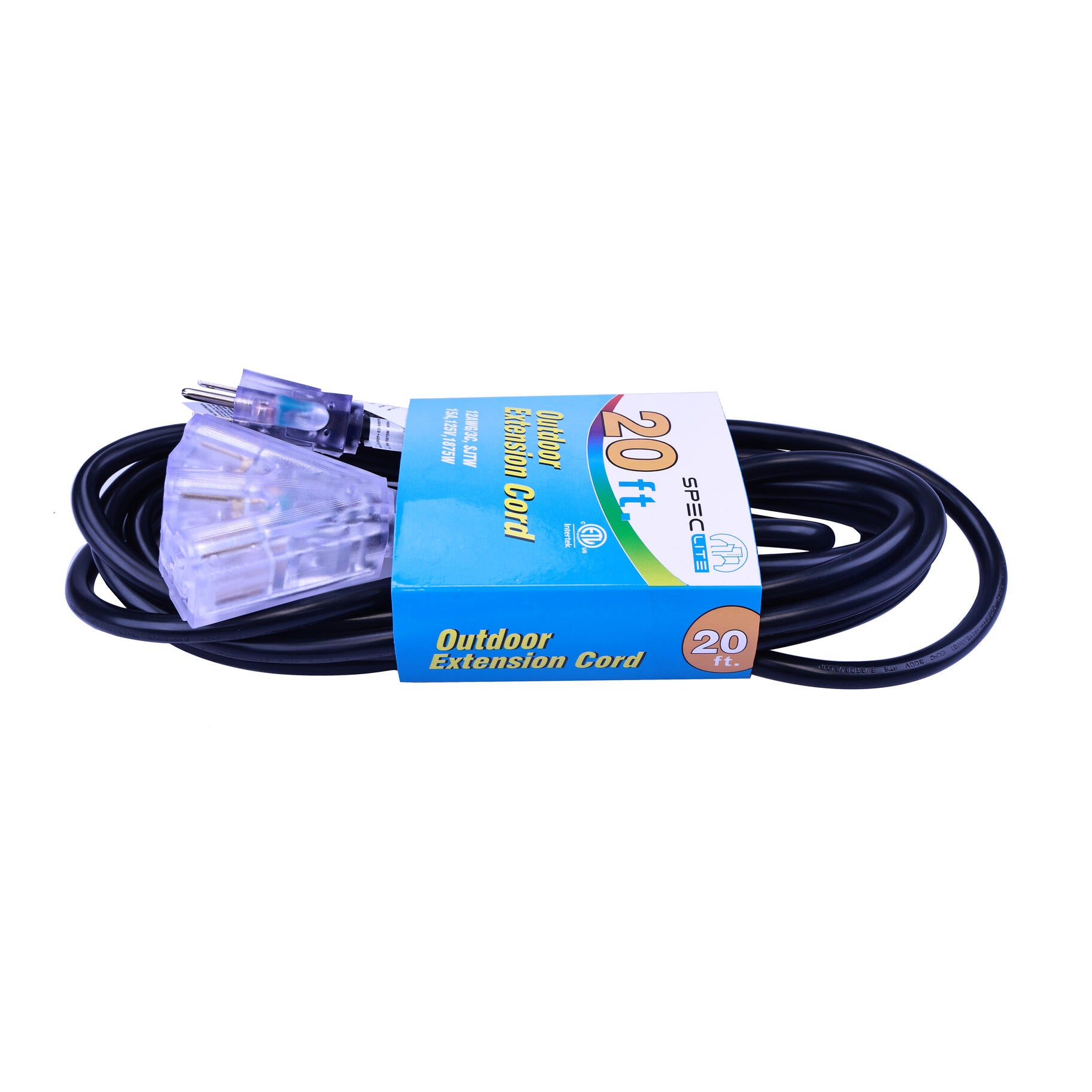 Work Light Accessories - 20ft black extension cord 12/3 125V 15A 1875W tri-tap lighted